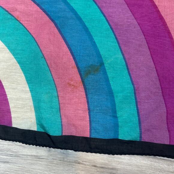 Vintage Milanowek Silk Scarf Black Mod Floral Rainbow Print 70s Square 24x25 - Picture 5 of 9